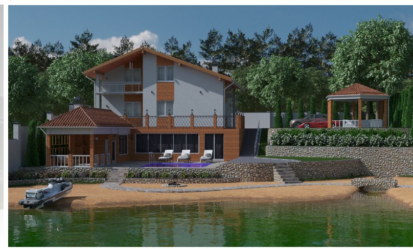 Final exterior render, daylight, private house.